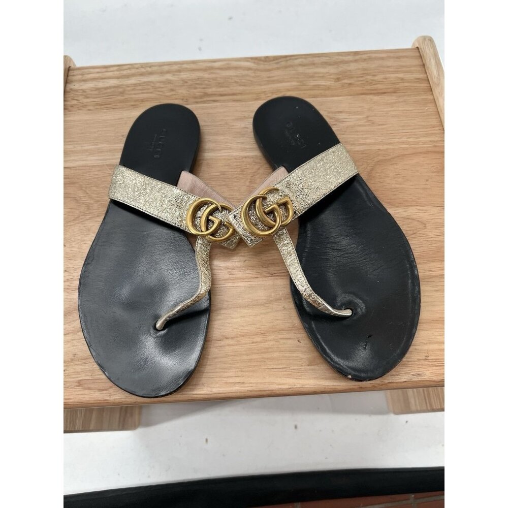 Gucci Glittering Gold Sandals with Black Sole